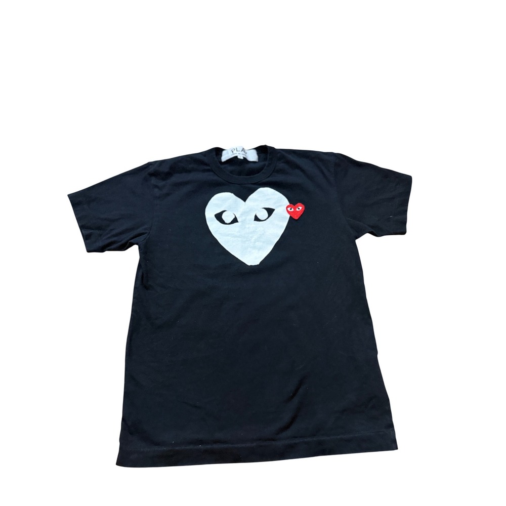 Comme des Garcons Play T-Shirt Black White Heart Red Patch AZ-T116 Womens S